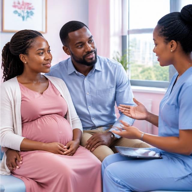 Expectant parents receiving antenatal guidance
