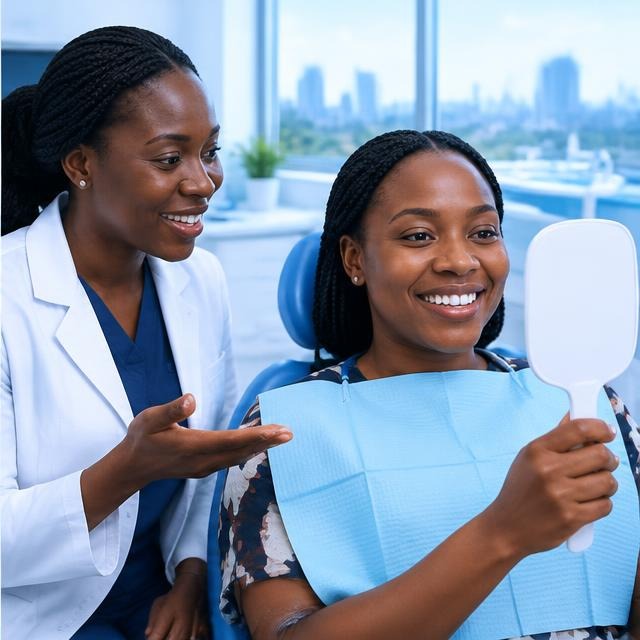 Dentist sharing aftercare guidance with a patient