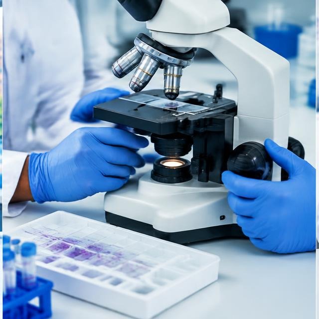 Laboratory professional working with a microscope