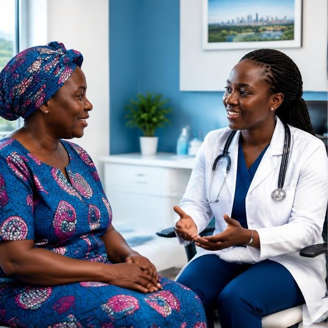 Patient speaking with a clinician during an outpatient consultation